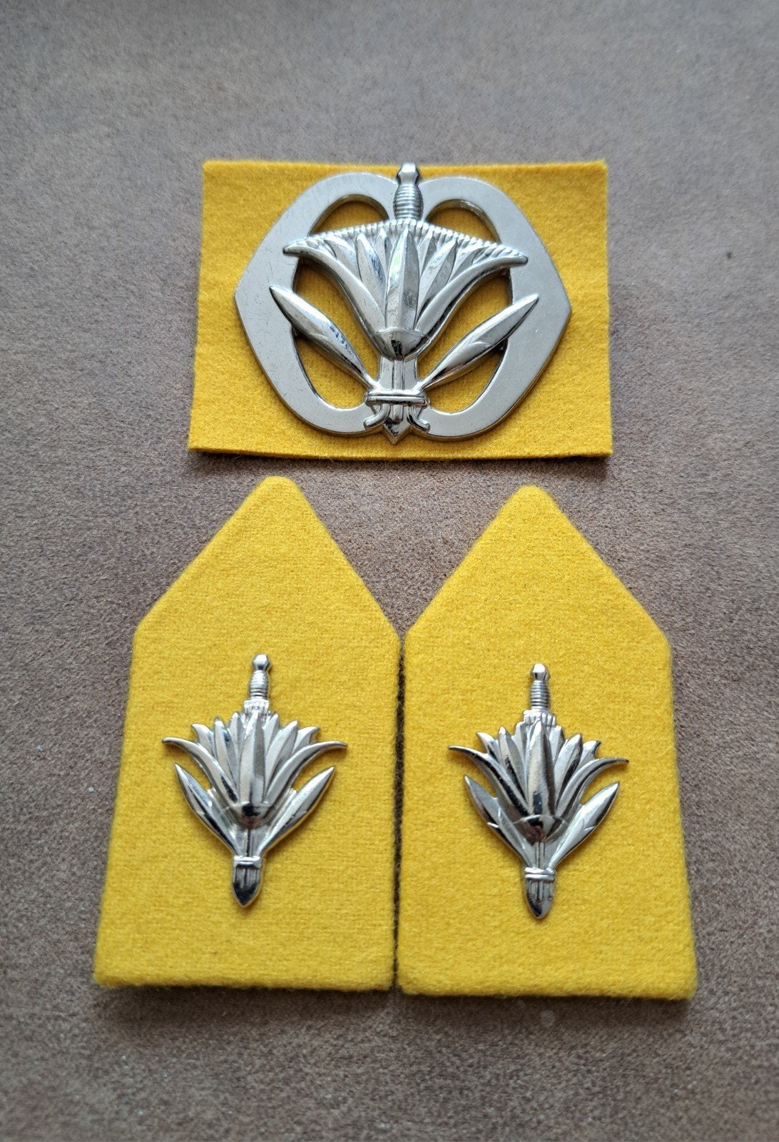 oud model Administratie baret en kraagspiegels emblemen, Ophalen of Verzenden, Landmacht, Nederland, Embleem of Badge