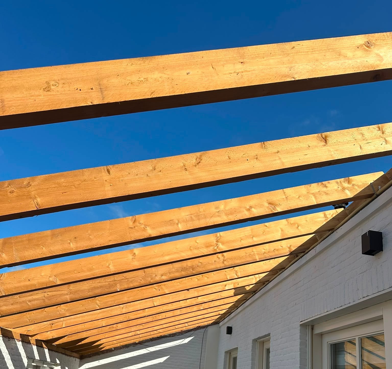 15 Houten Balken 3,5 meter lang!, Ophalen, Zo goed als nieuw, Veranda