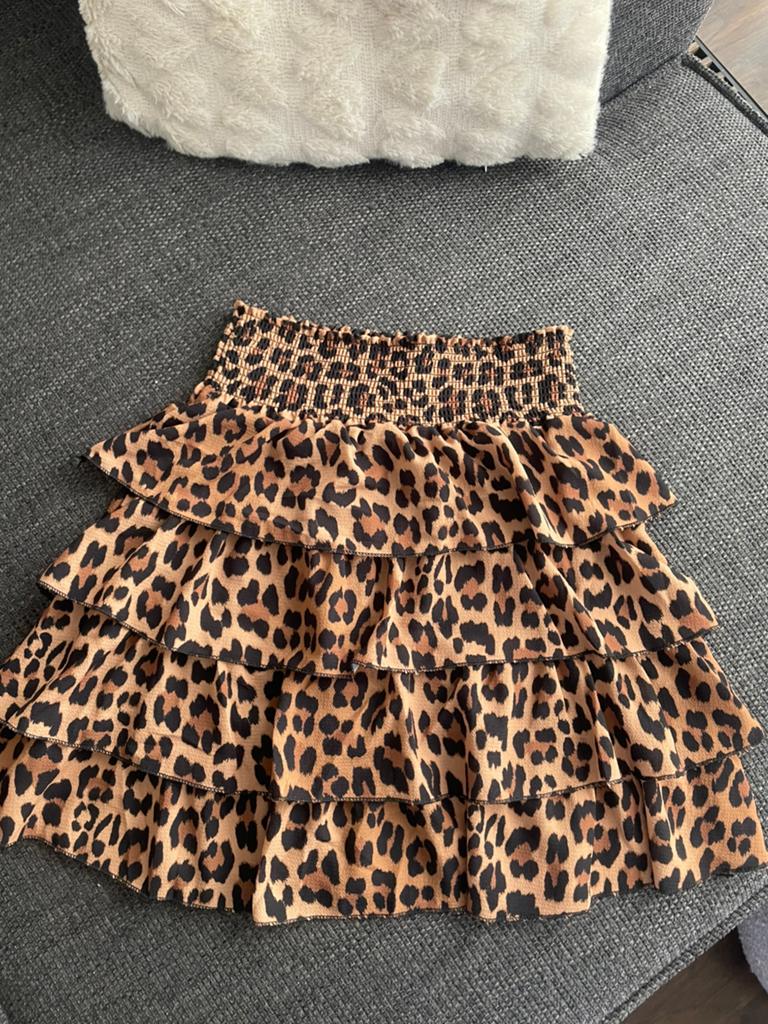Stroken rokje panterprint met elastische band - Maat L, Kleding | Dames, Rokken, Bruin, Maat 42/44 (L), Ophalen of Verzenden, Zo goed als nieuw