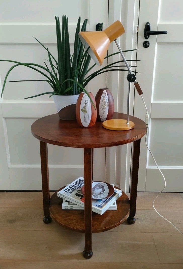 art deco bijzettafel Amsterdamse school salontafel tafeltje, Ophalen, Gebruikt, 50 tot 100 cm, Rond
