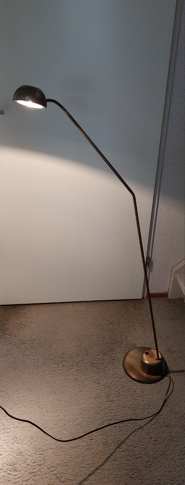 Vintage Vloerlamp - Messing Booglamp met Halfronde Kap, Huis en Inrichting, Ophalen, Gebruikt, Vintage, Mid-century, E27 (groot)