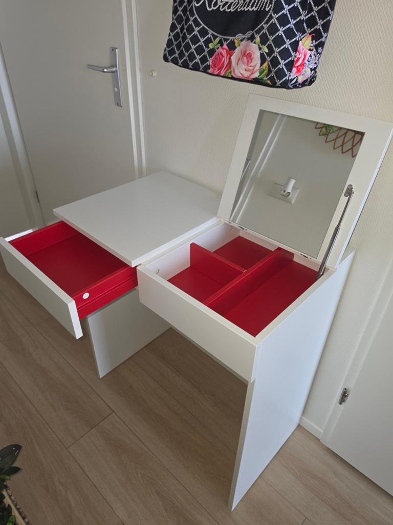 Witte kaptafel met spiegel en lades, Huis en Inrichting, Tafels | Kaptafels, Ophalen, Gebruikt, 50 tot 100 cm, Minder dan 100 cm