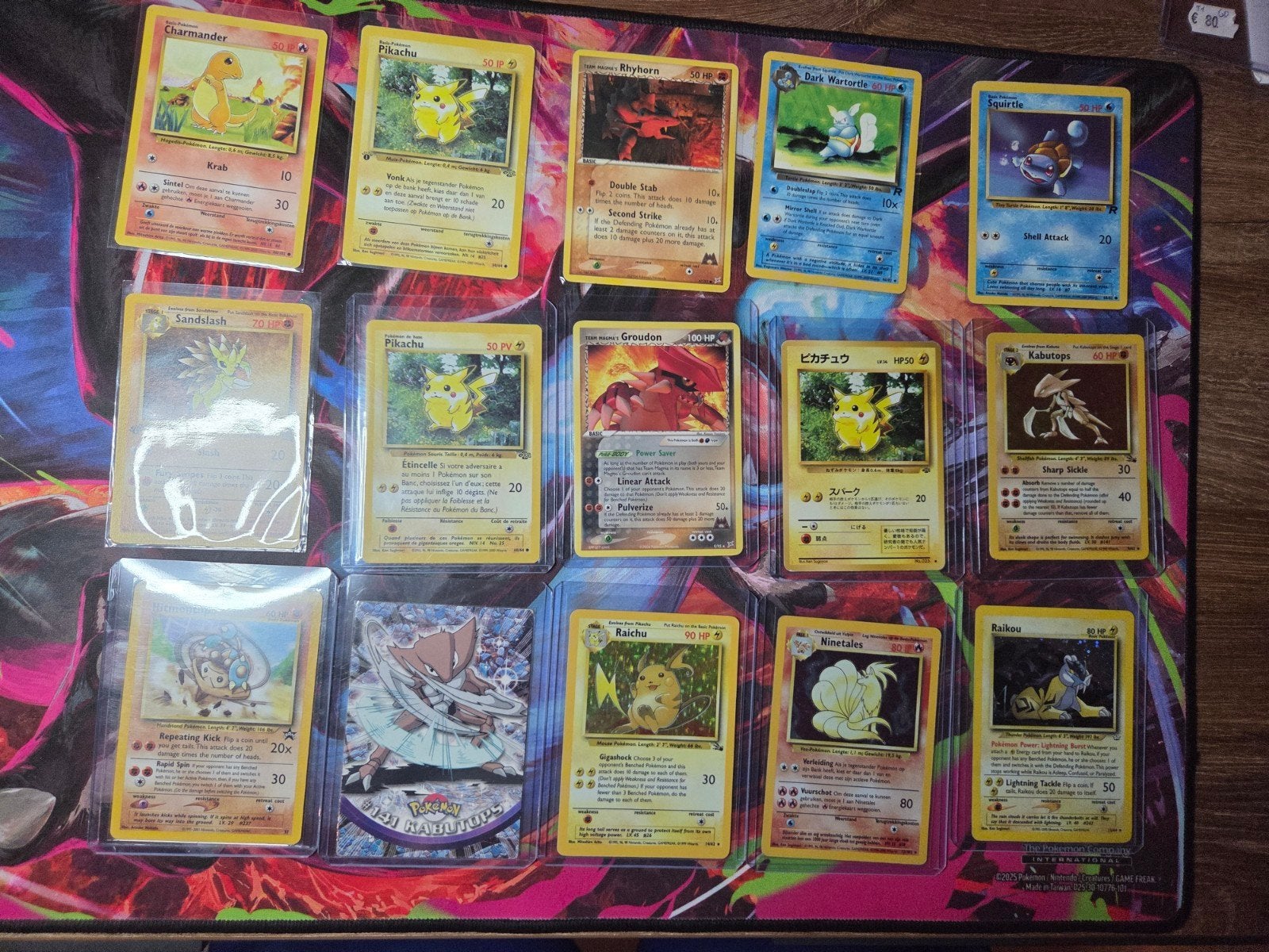 Vintage Lot Raikoi, Kabutops, Raichu Wotc era Pokemon, Ophalen of Verzenden, Zo goed als nieuw, Meerdere kaarten, Foil
