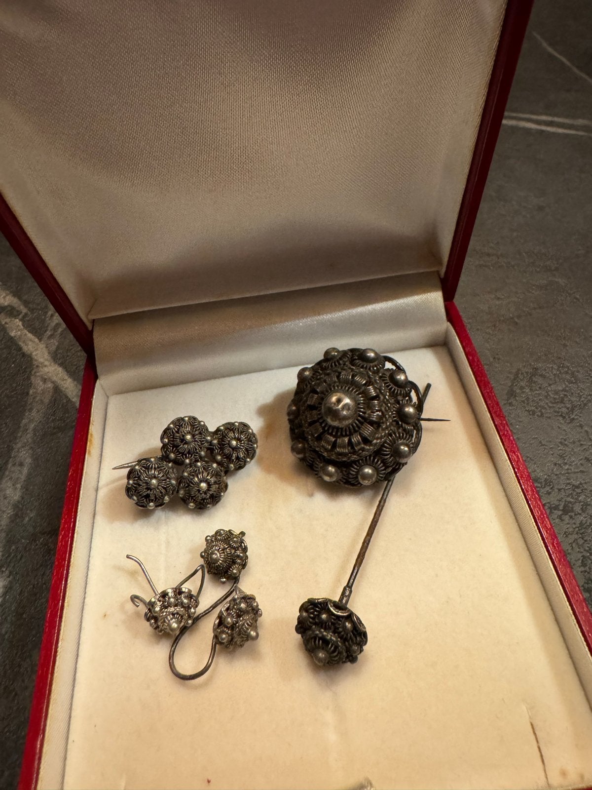 Antieke Zilveren Zeeuwse Knop Sieraden Set - Filigraan, Ophalen of Verzenden, Zilver, Overige typen
