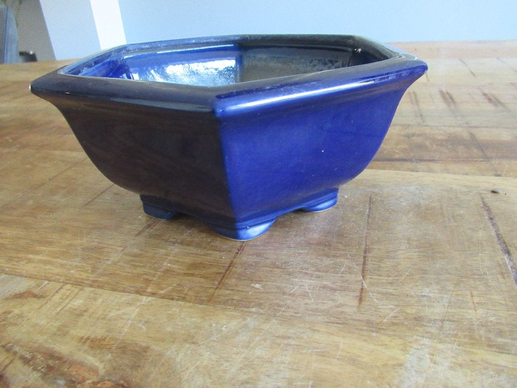 Blauwe 6 hoekige Bonsaischaal pot Bonsai schaal Indonesië, Rond, Ophalen of Verzenden, Zo goed als nieuw, Balkon