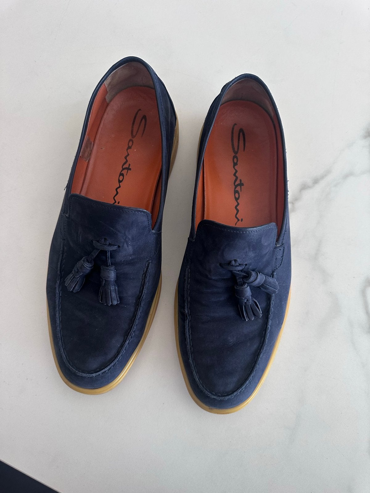 Santoni Loafers - Blauw suède met kwastjes, Ophalen of Verzenden, Gedragen, Blauw, Loafers