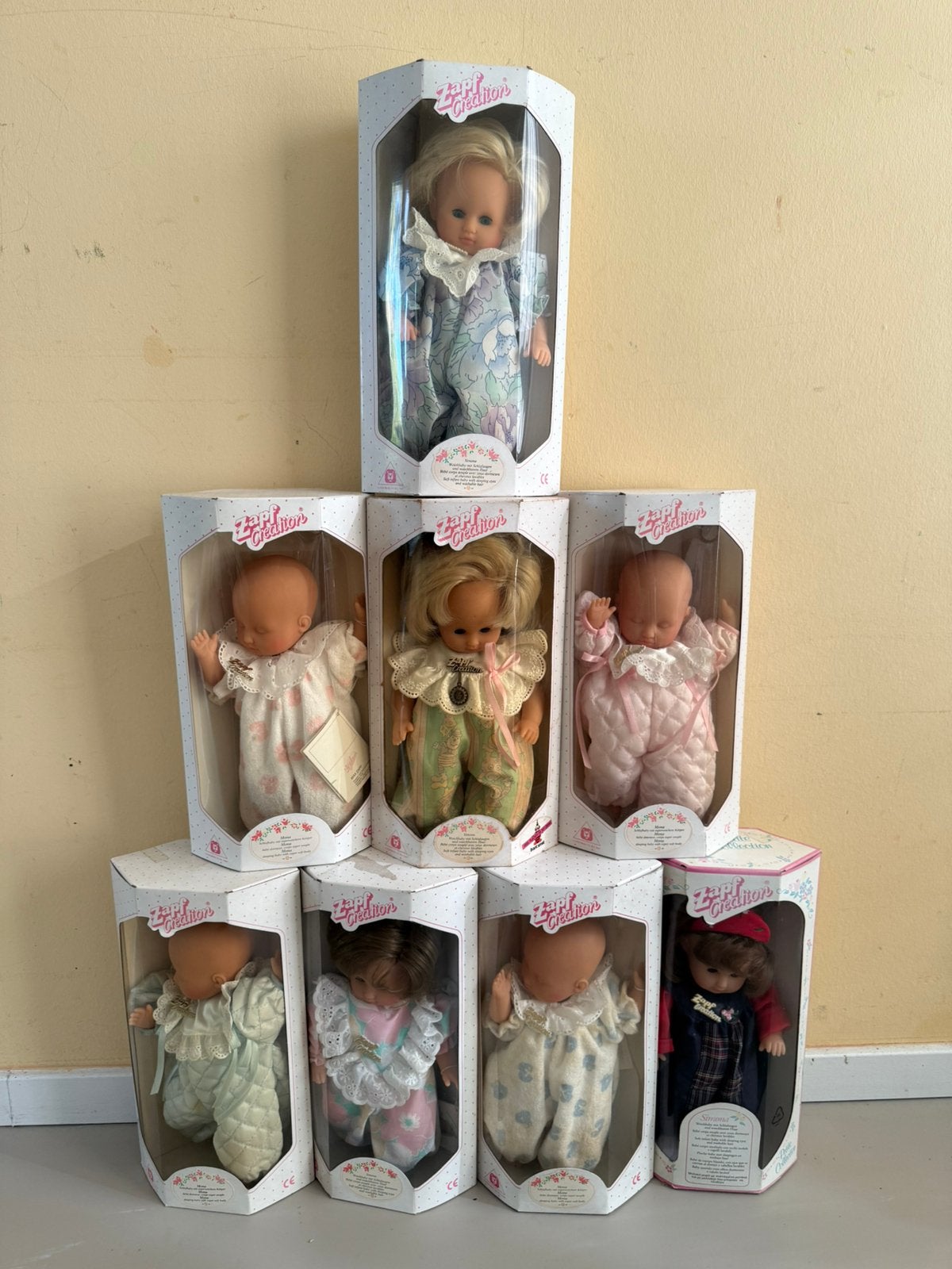 Set van 8 vintage Zapf Creation poppen | nieuw in doos, Ophalen of Verzenden, Nieuw, Pop