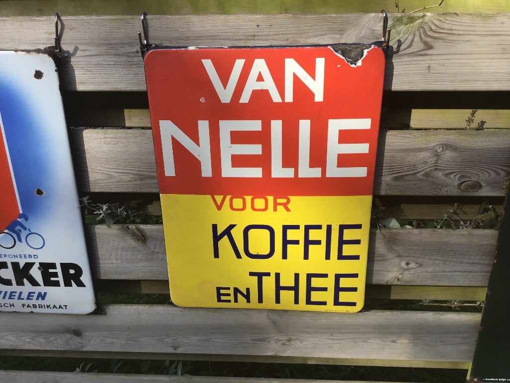 Van Nelle Koffie en Thee emaille reclamebord, Ophalen, Gebruikt, Reclamebord