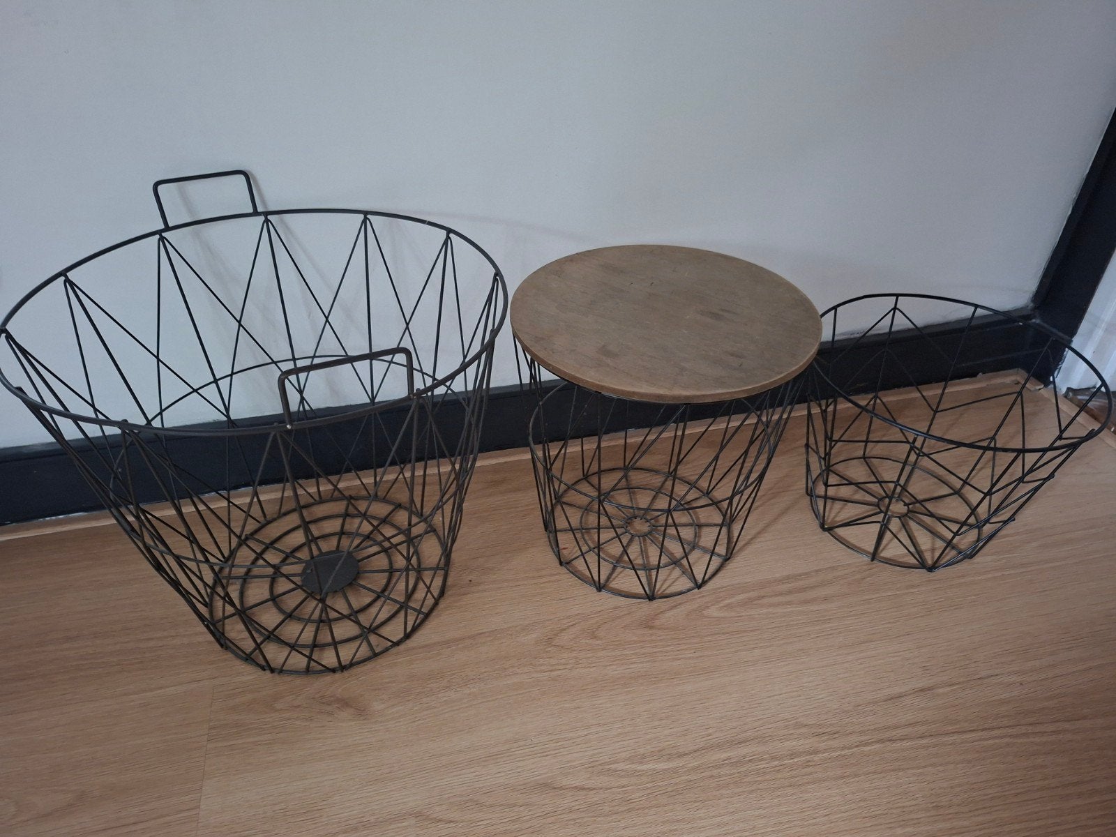 Set van 3 zwarte draadmanden - Opbergmanden, Ophalen, Gebruikt, Mand, Rond