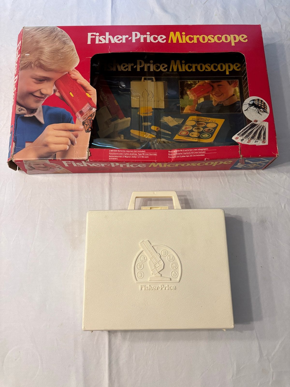 Vintage Fisher-Price Microscoop 6606 Speelset met Koffer, Ophalen of Verzenden, Zo goed als nieuw, Speelset, Met licht