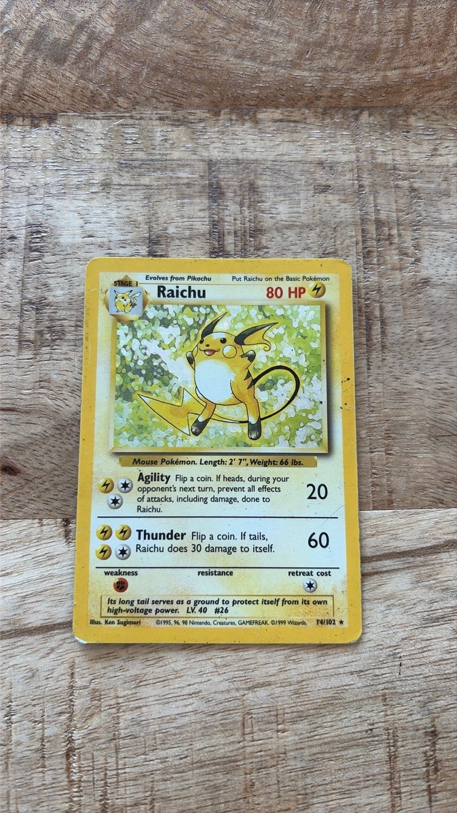 Raichu Pokémon kaart 1999 (basis set), Ophalen of Verzenden, Gebruikt, Losse kaart