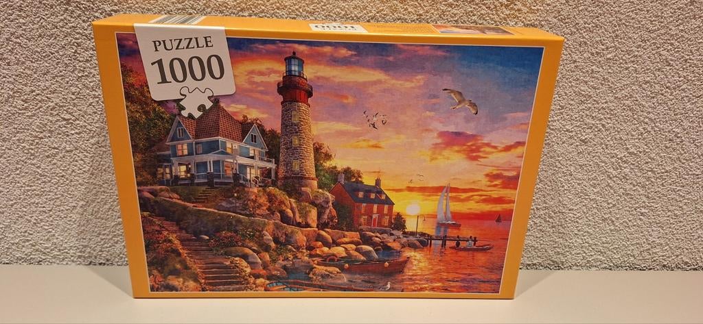 Legpuzzel 1000 stukjes: Zonsondergang vuurtoren, Ophalen of Verzenden, 500 t/m 1500 stukjes, Zo goed als nieuw, Legpuzzel