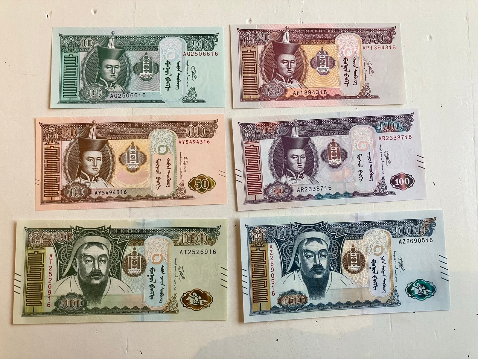 Mongolië 10, 20, 50, 100, 500, 1000 Tugrik., Ophalen of Verzenden, Oost-Azië, Setje