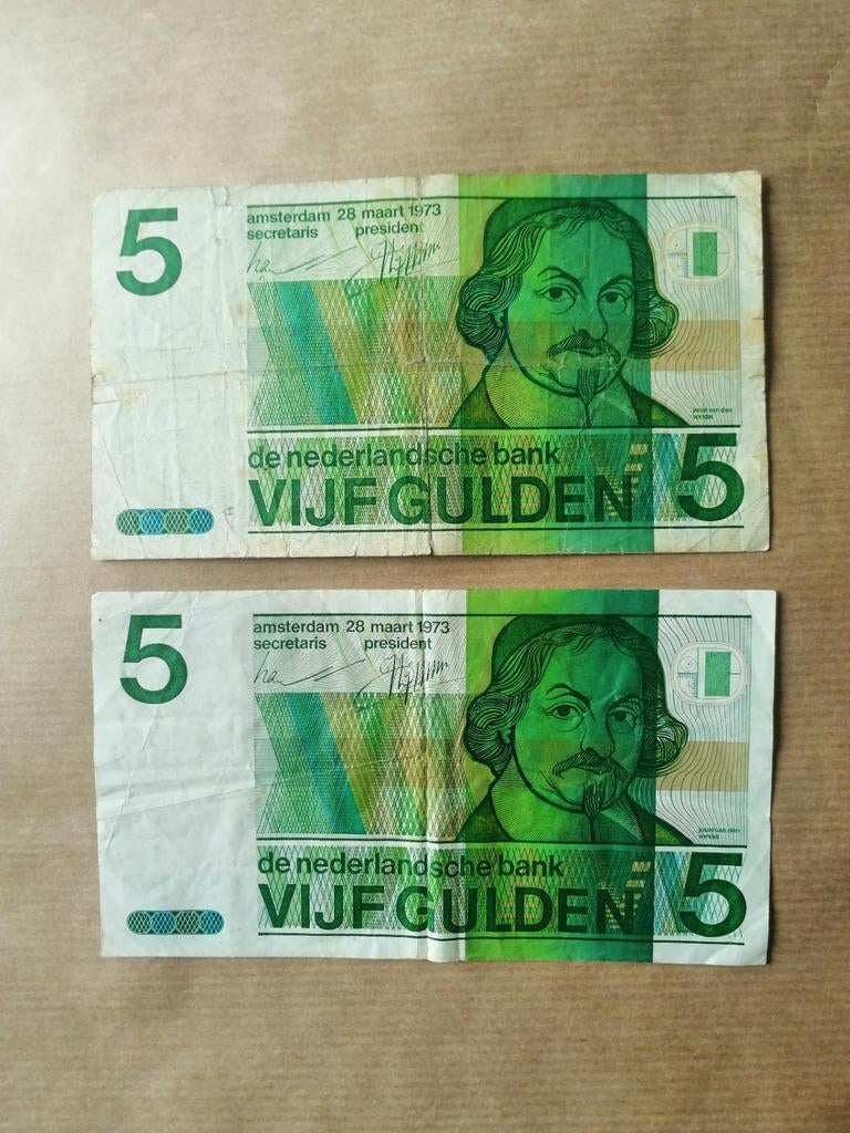 2x Vijf Gulden biljetten uit 1973, Verzenden, 5 gulden, Setje