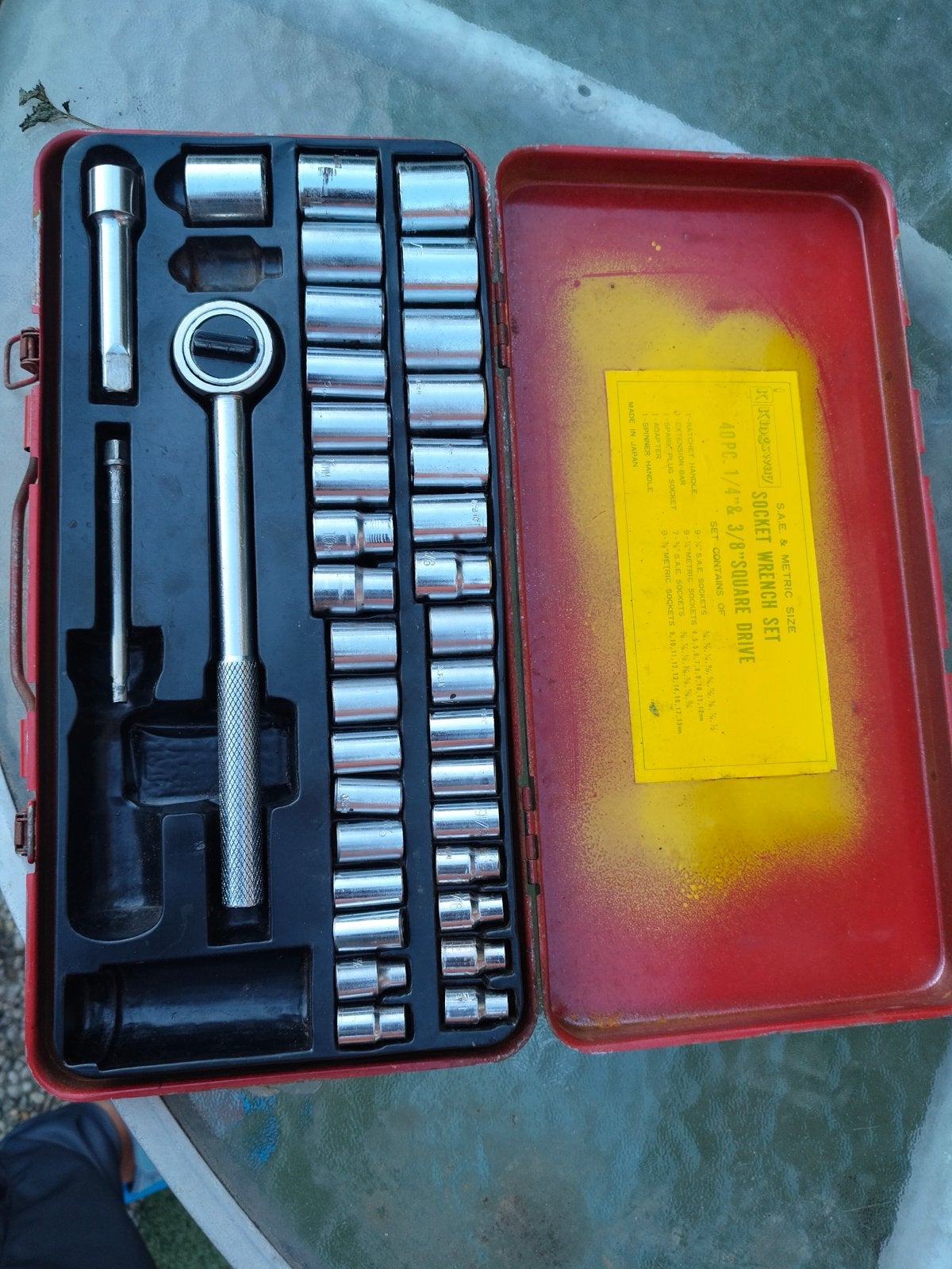 Vintage Doppendoos 40-delig met ratel en doppen, Doe-het-zelf en Verbouw, Gereedschap | Handgereedschap, Ophalen, Zo goed als nieuw