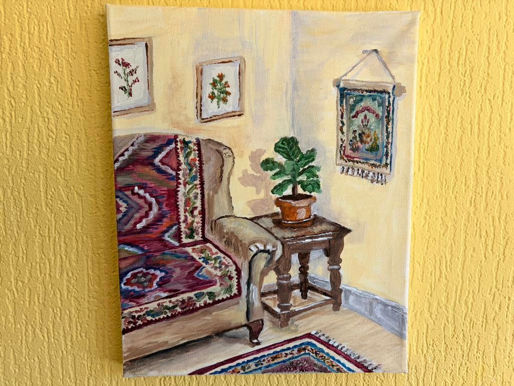 Schilderij - Gezellige hoek in grootmoeders huis, Ophalen