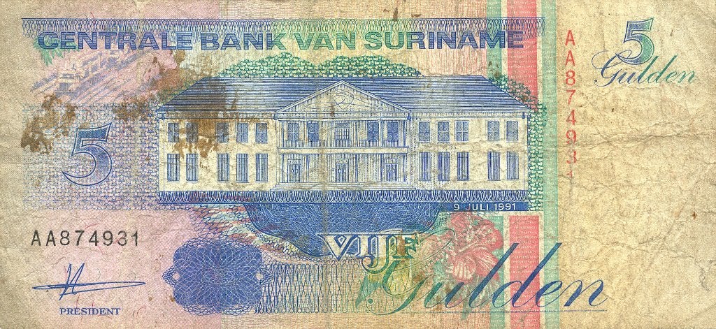 bankbiljet Suriname 5 gulden, Postzegels en Munten, Bankbiljetten | Nederland, Ophalen of Verzenden, 5 gulden, Los biljet