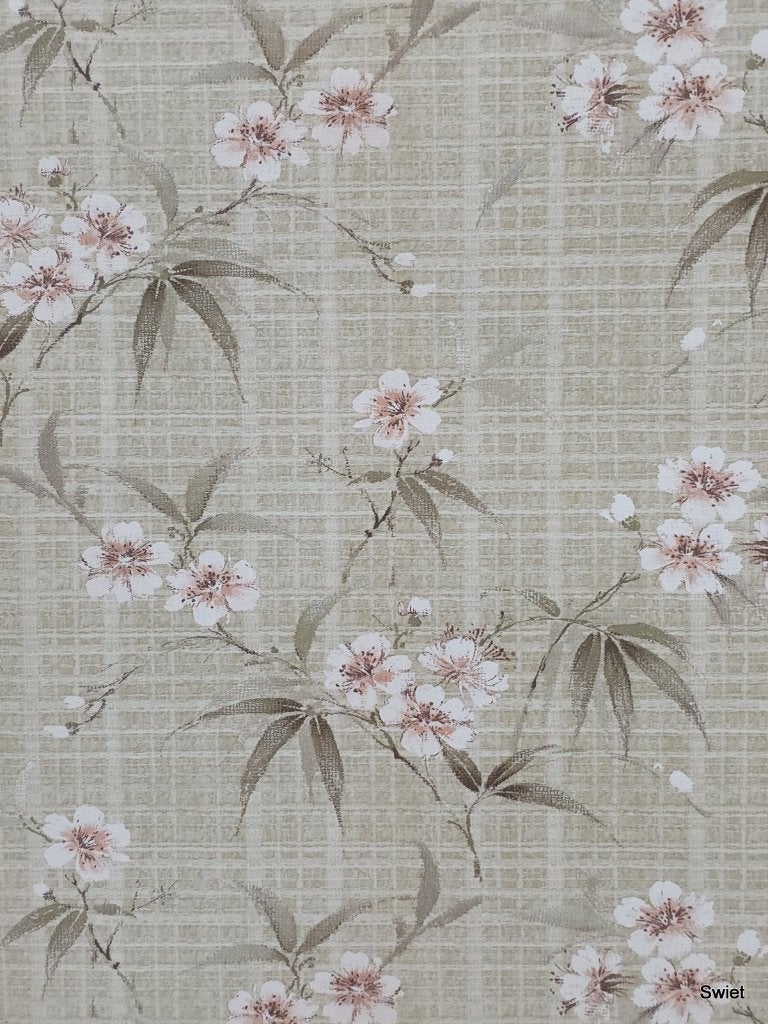 7191 vintage jutelook bloemenbehang zacht roze naturel swiet, Verzenden, Beige
