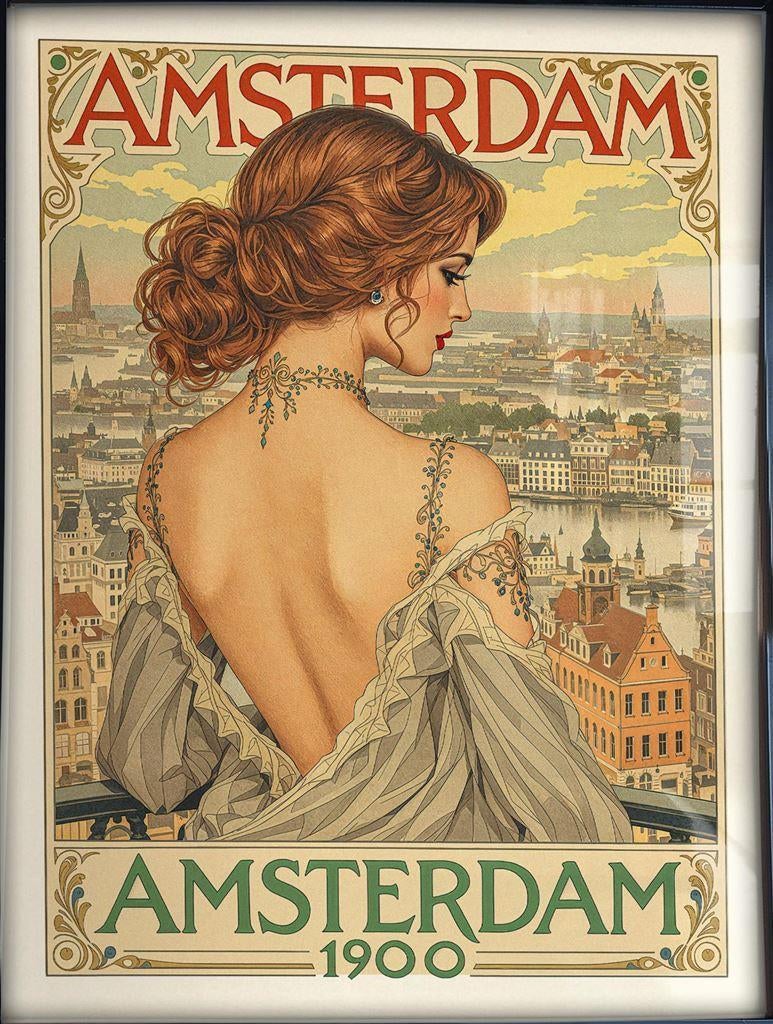 AMSTERDAM 1900 Vintage Poster Affiche Poster in Lijst, Verzenden, Nieuw, A1 t/m A3, Film en Tv