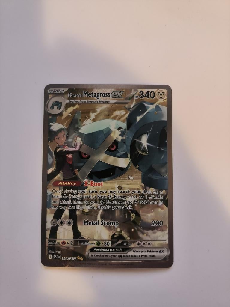 Metagross Steven Ascended Heroes Pokémon Kaart, Ophalen of Verzenden, Zo goed als nieuw, Losse kaart, Foil