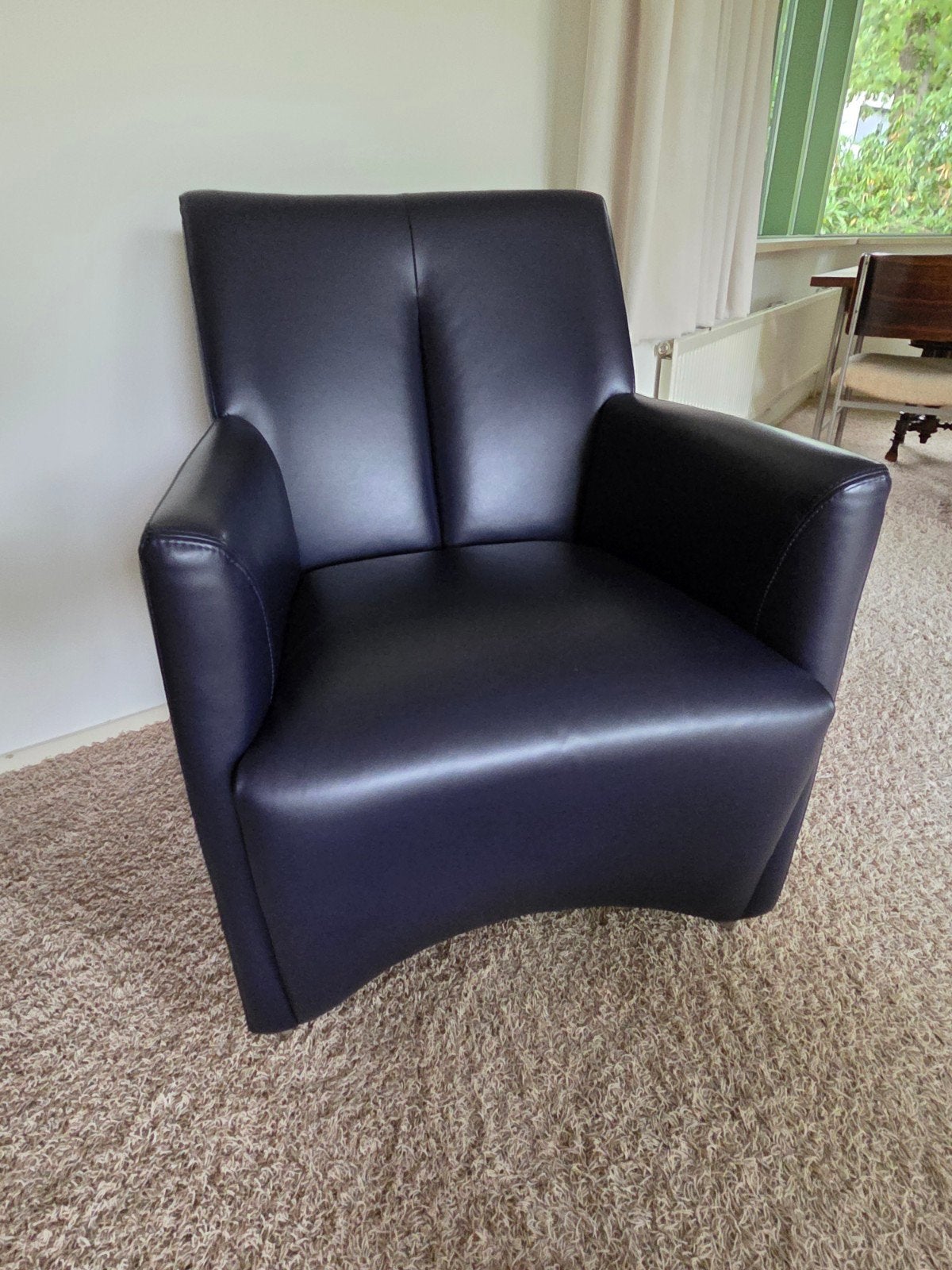 Leolux blauwe fauteuil, zeer comfortabele stoel, Ophalen, Blauw, Zo goed als nieuw, Leer