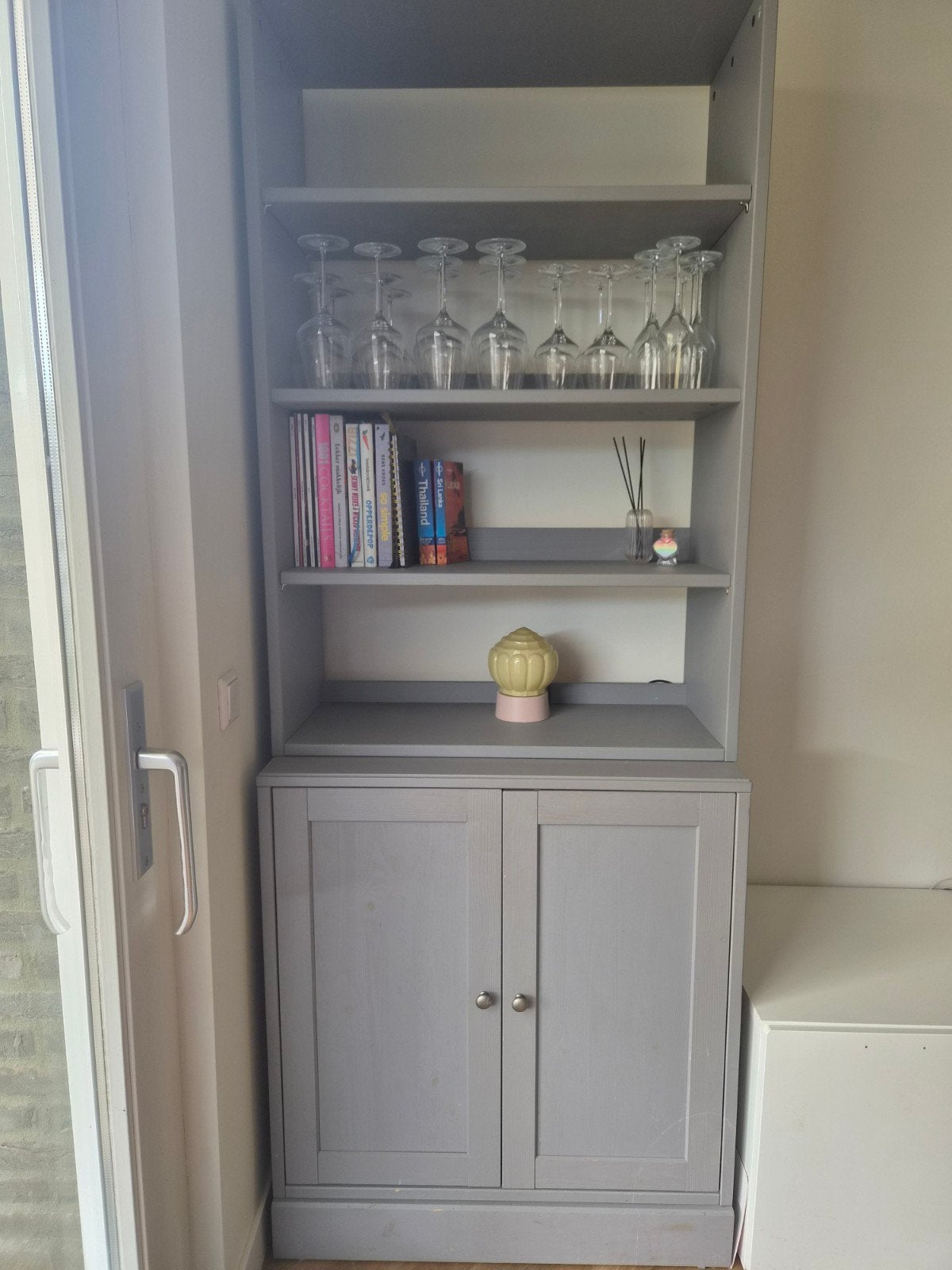 Ikea HAVSTA Kast met Vitrinebovenkast - Grijs, Ophalen, 200 cm of meer, 50 tot 100 cm, 25 tot 50 cm