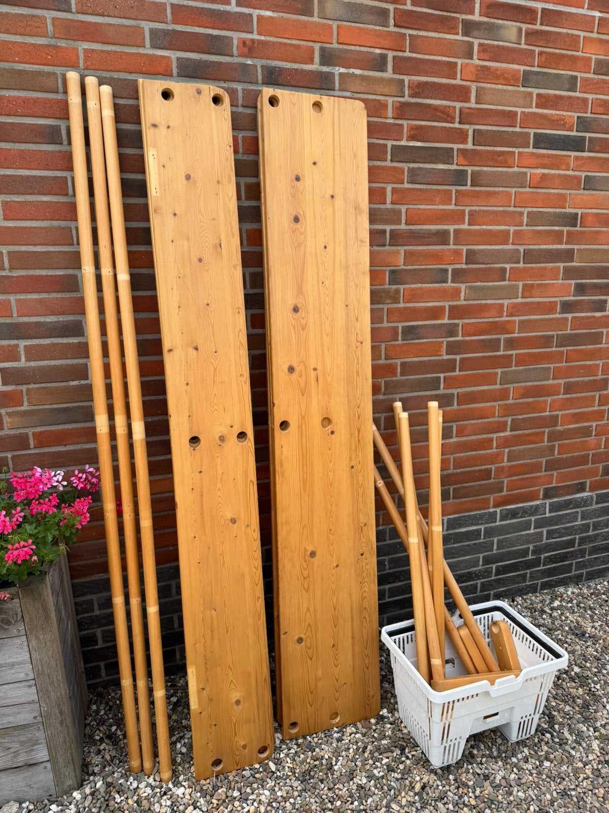 Stokkenkast 2x2 meter 7 planken diepteverschil grenen, Ophalen, Gebruikt