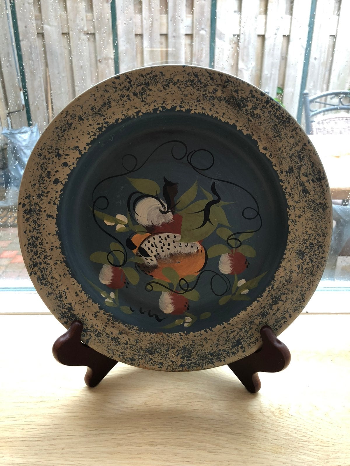 Prachtig Amerikaans folk-art painted tin plate by Jean Dewey, Ophalen of Verzenden