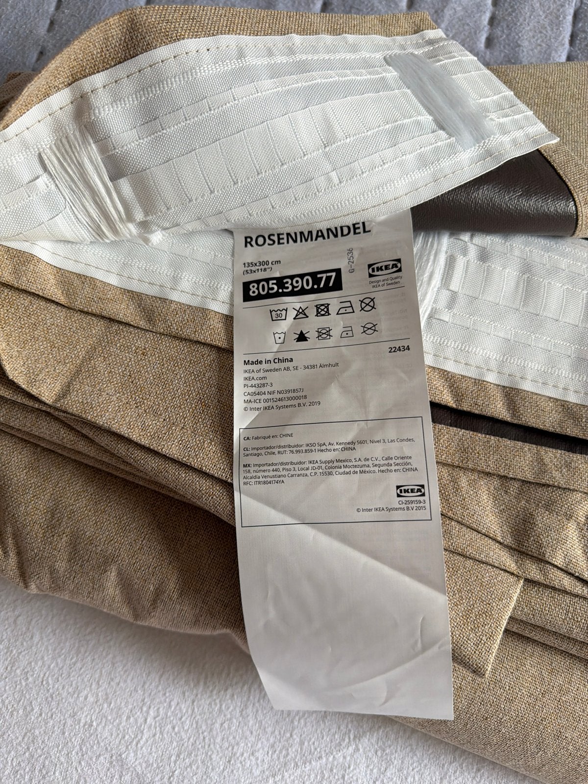 IKEA ROSENMANDEL Gordijnen 125x300 cm - 2 stuks, Huis en Inrichting, Verduisterend, Beige, Ophalen of Verzenden, Zo goed als nieuw