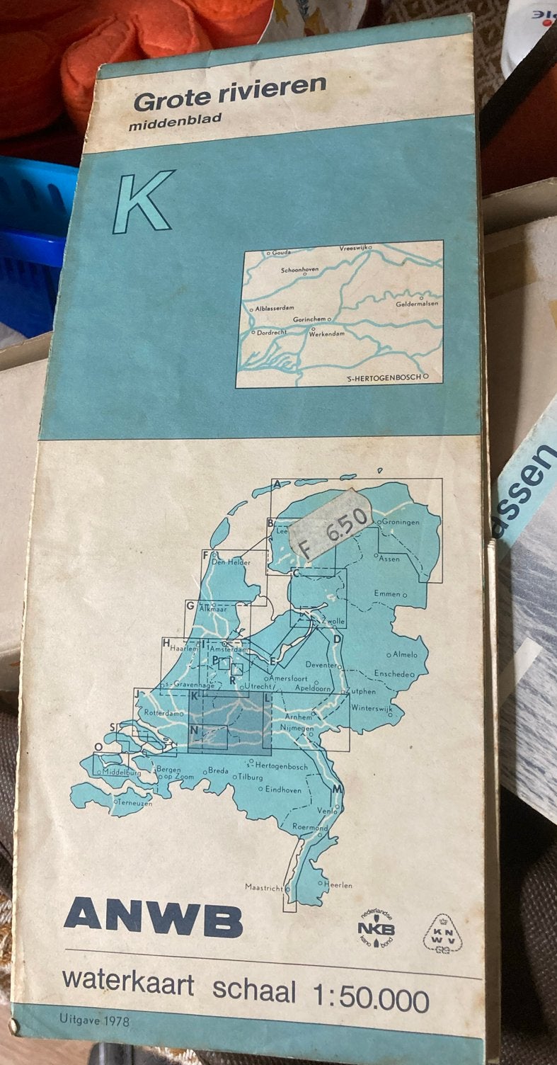 Oude ANWB Waterkaart  Grote Rivieren Middenblad 1978, Ophalen of Verzenden, Motor en Techniek