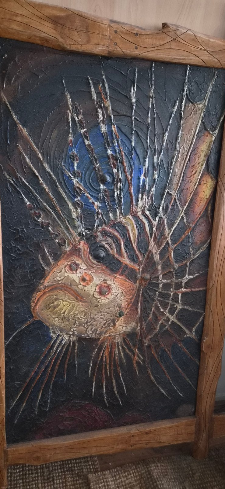 Handgemaakt schilderij uit Indonesië - Koraalduivel, Ophalen of Verzenden