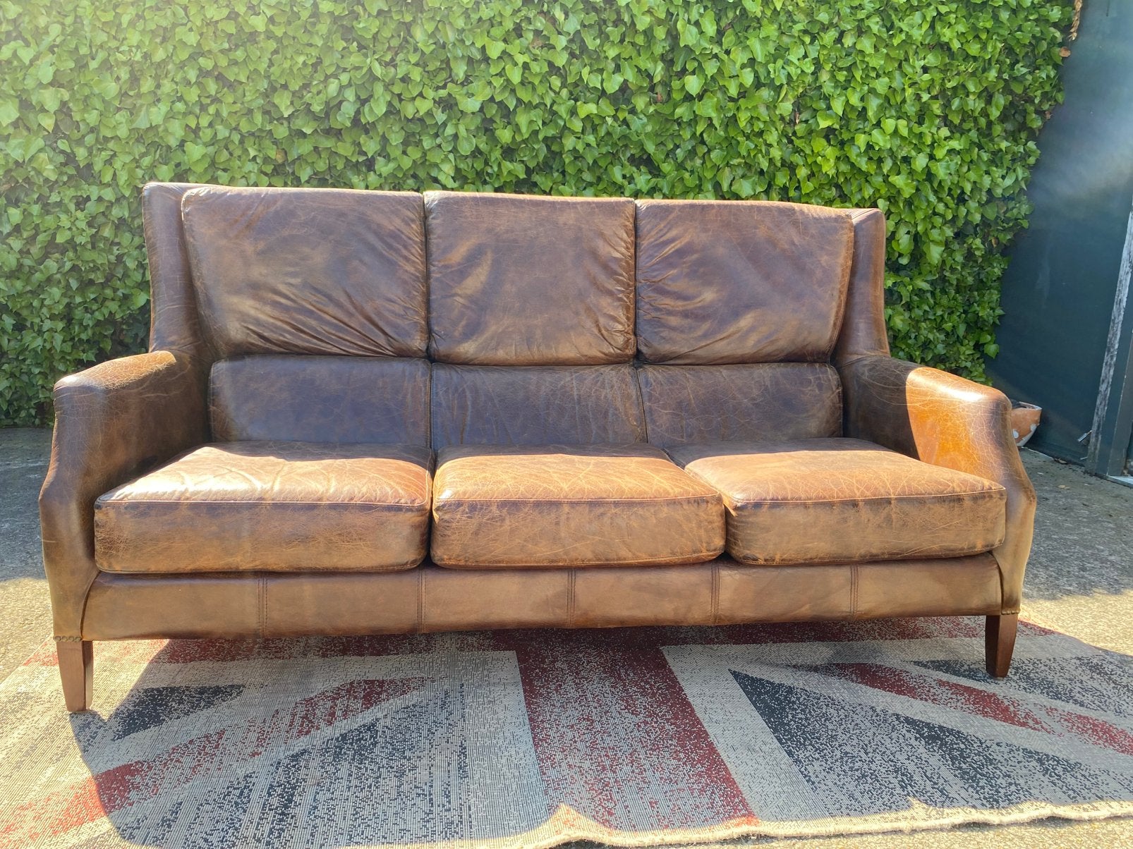 Ralph Lauren bruin leren generfde 3 - zits bank !!!, Ophalen, Ralph lauren, Ralph lauren, 150 tot 200 cm