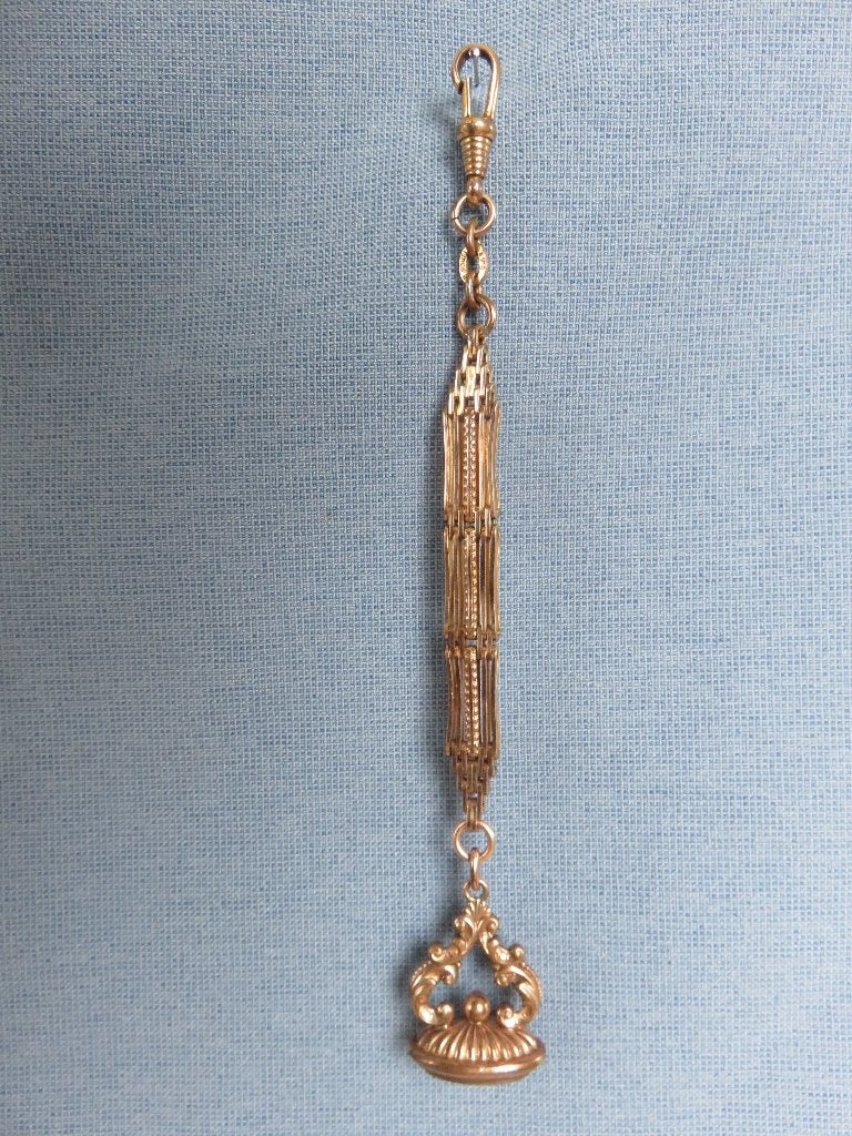 Antieke horloge ketting met persoonlijke stempel - ca. 1900, Ophalen of Verzenden, Overige materialen, Ketting, Verguld