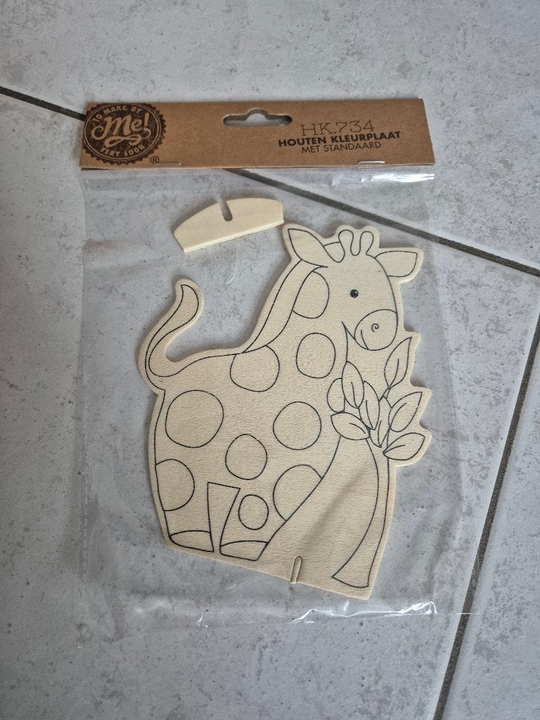 Houten kleurplaat giraffe met standaard, Ophalen of Verzenden, Nieuw