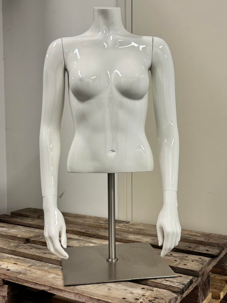 Vrouwelijke Mannequin Romp Glanzend Wit met Standaard, Hobby en Vrije tijd, Naaien en Fournituren, Ophalen, Zo goed als nieuw