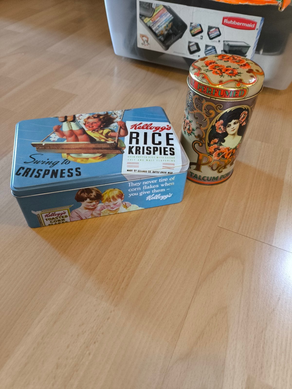 Vintage Kellogg's Rice Krispies en Talcum Poeder Blik, Verzamelen, Blikken, Ophalen of Verzenden, Gebruikt, Overige, Overige merken