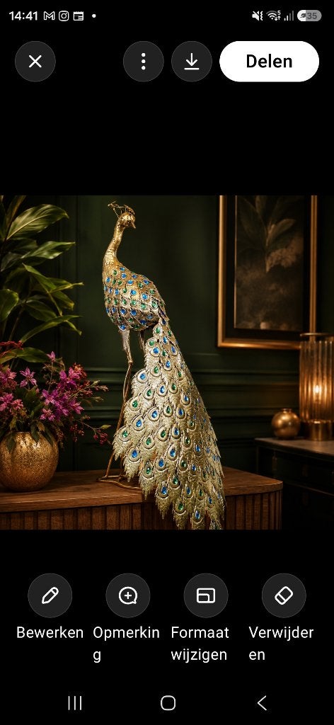 Nieuw Gouden Pauw Beeld met Blauwe en Groene Details, Ophalen, Overige kleuren, Overige materialen, Nieuw