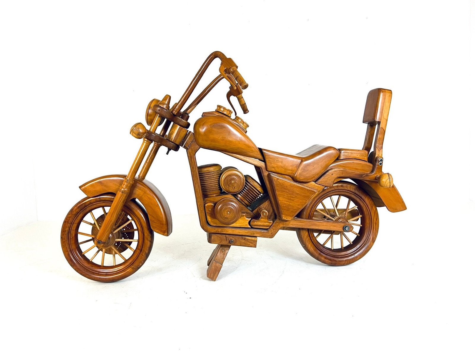 Handgemaakte XL teakhouten Harley Davidson ‘70, Verzamelen, Beelden en Beeldjes, Zo goed als nieuw, Overige typen, Ophalen of Verzenden