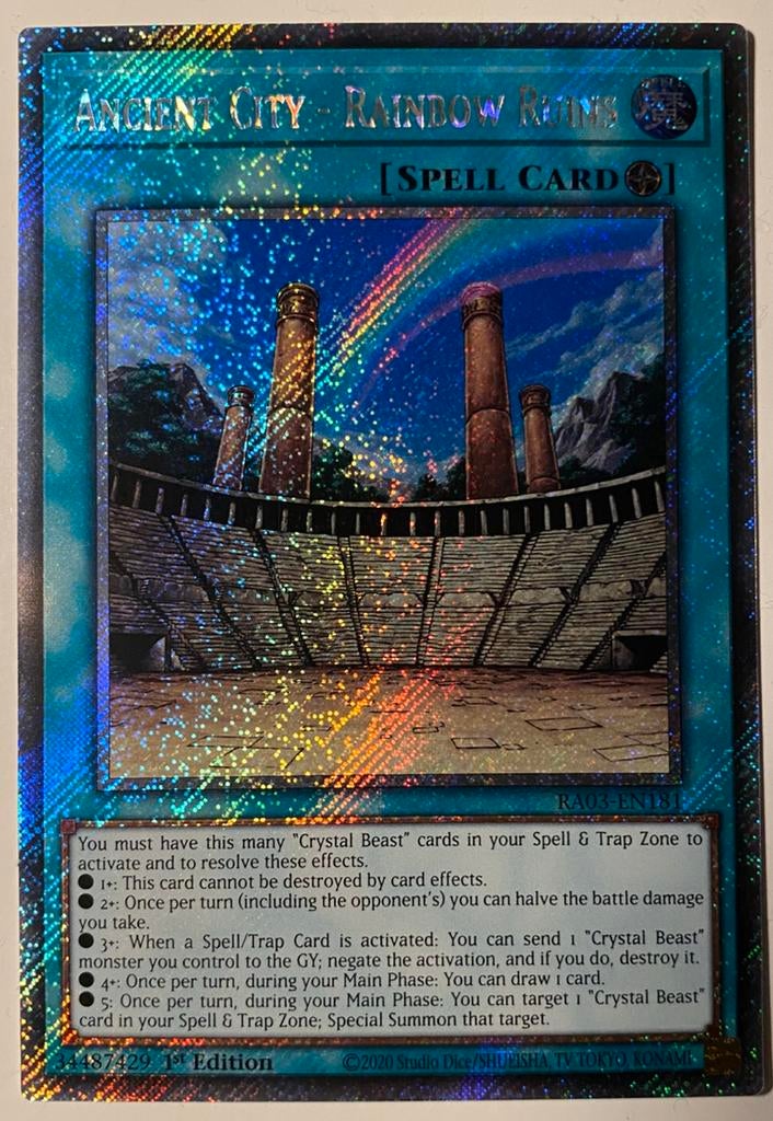 Yu-Gi-Oh! Ancient City - Rainbow Ruins RA03 1st Edition !, Ophalen of Verzenden, Zo goed als nieuw, Losse kaart, Foil