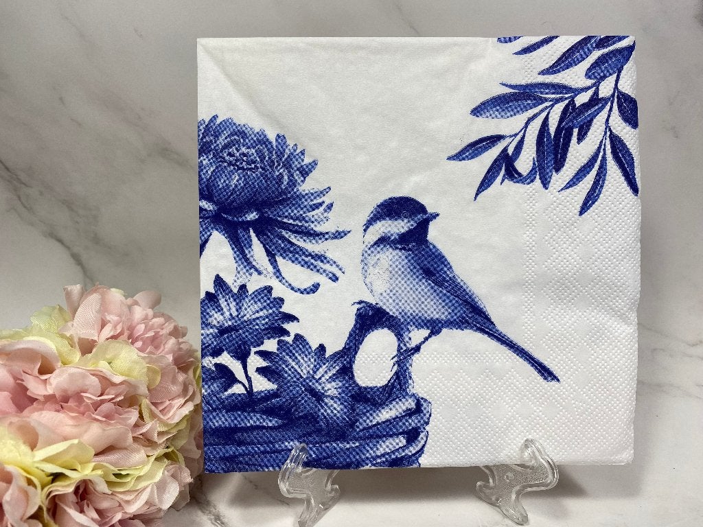 knutsel servetten Delfts blauw vogel / bloemen decoupage 358, Ophalen of Verzenden, Nieuw