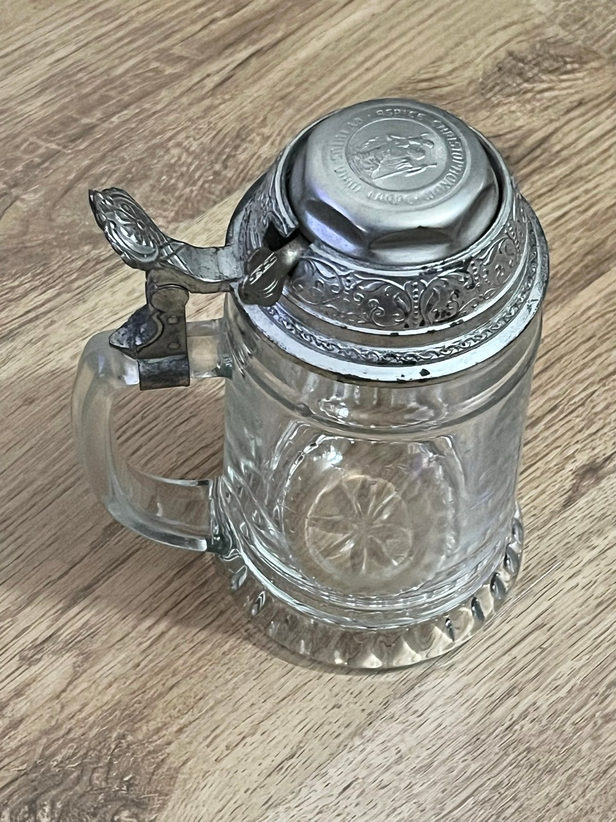 Vintage Glazen  Bierpul  Tin Deksel BEL - St. Christophorus, Antiek en Kunst, Ophalen of Verzenden