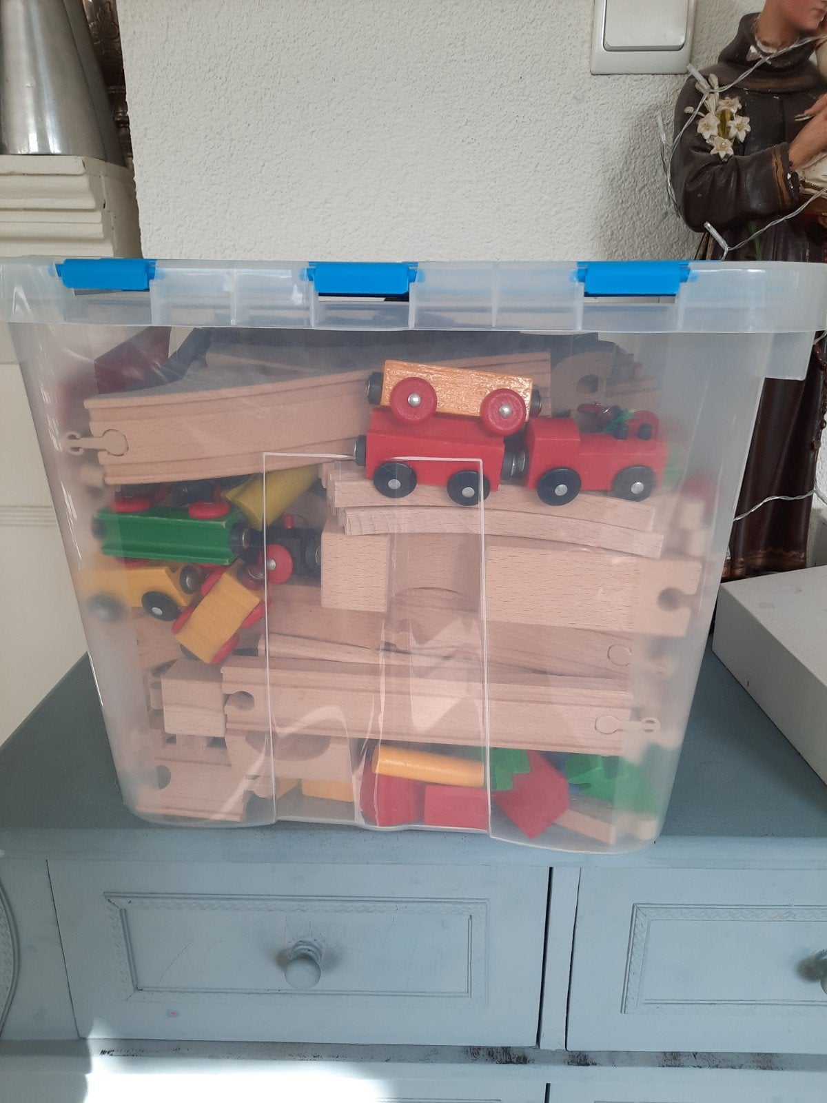 Grote set houten treinbaan met treinen en accessoires, Ophalen of Verzenden
