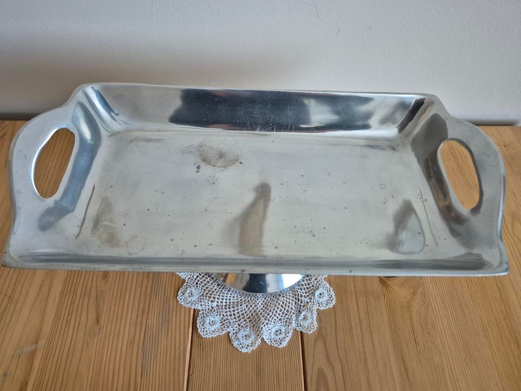 Ijzeren dienblad op voet, Ophalen of Verzenden, Rond, Metaal