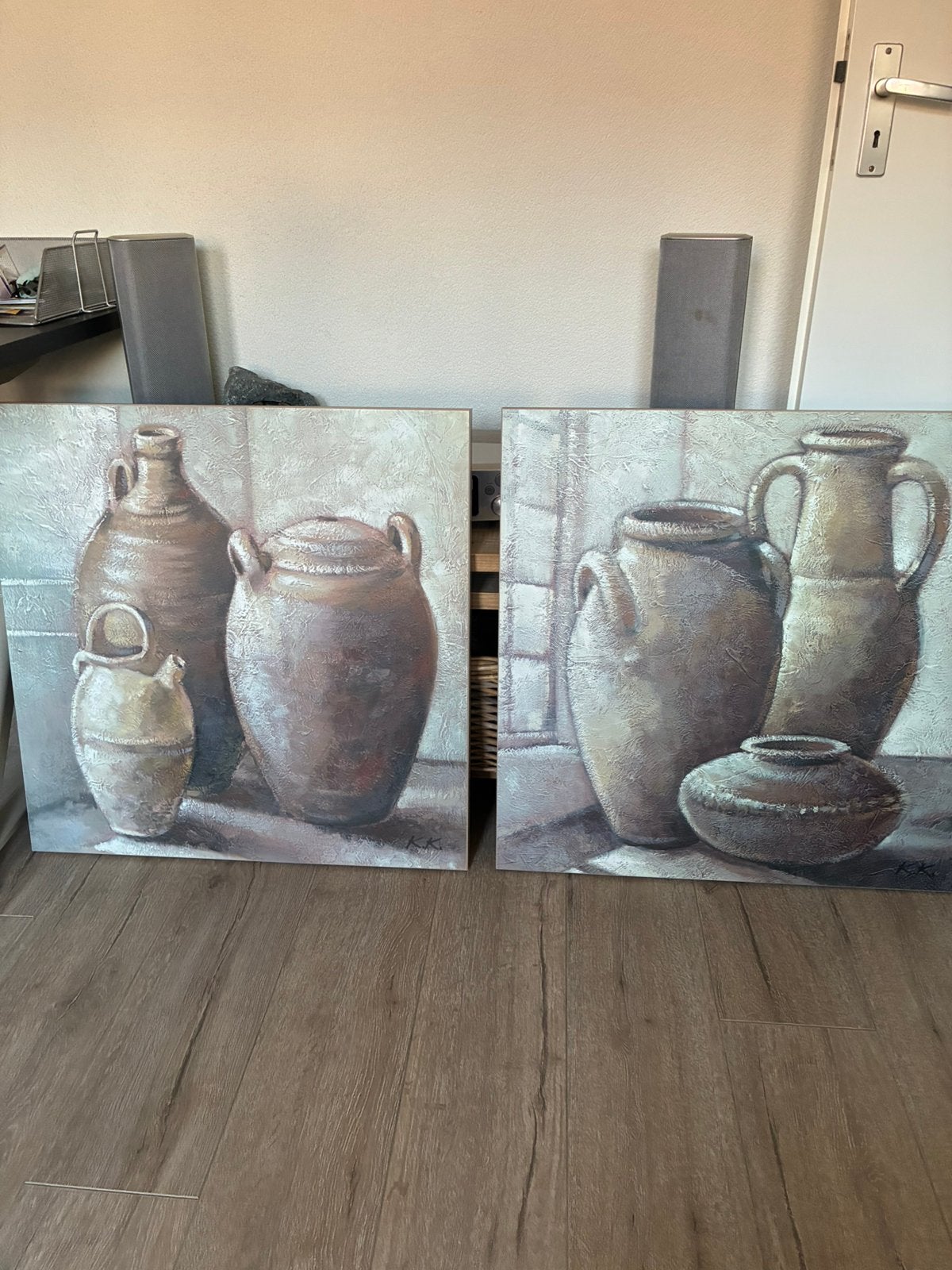 2x verschillende Art print van stilleven vierkant 69x69, Ophalen, Realistisch, Overige ondergronden, Stilleven