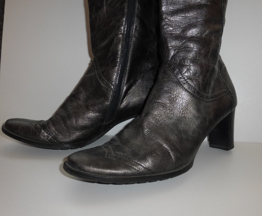 Peter Kaiser zilver grijze laarzen leer hak 6,5cm 39.5 47717, Kleding | Dames, Schoenen, Peter Kaiser, Hoge laarzen, ., Ophalen of Verzenden
