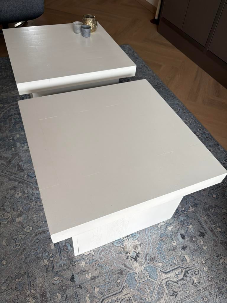 Twee salontafels, wit, eiken, Ophalen, Gebruikt, 50 tot 100 cm, 50 tot 100 cm