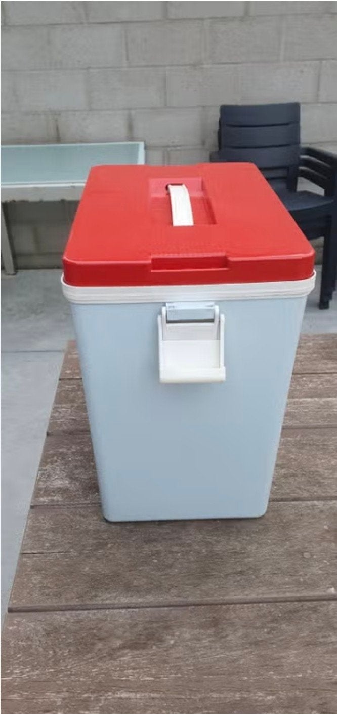 Vintage Koelbox Rood/Blauw - Ideaal voor Picknicks, Ophalen, 50 – 75, Kunststof, Gebruikt