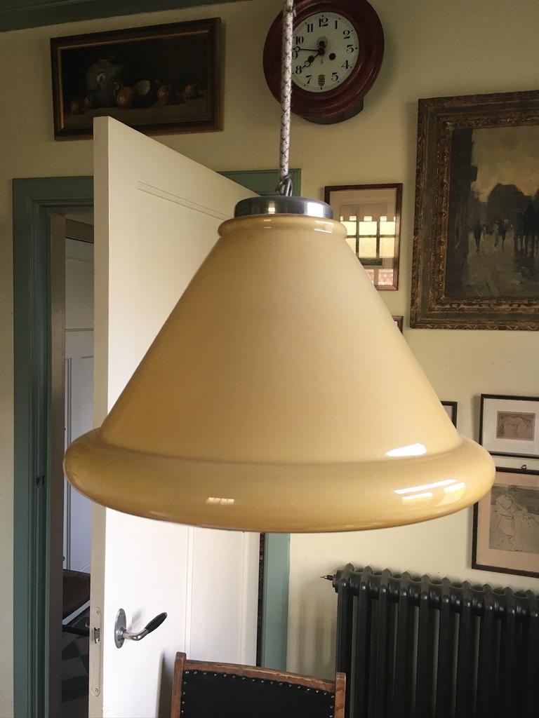Vintage hanglamp glas nikkel, Ophalen of Verzenden, Zo goed als nieuw, Glas