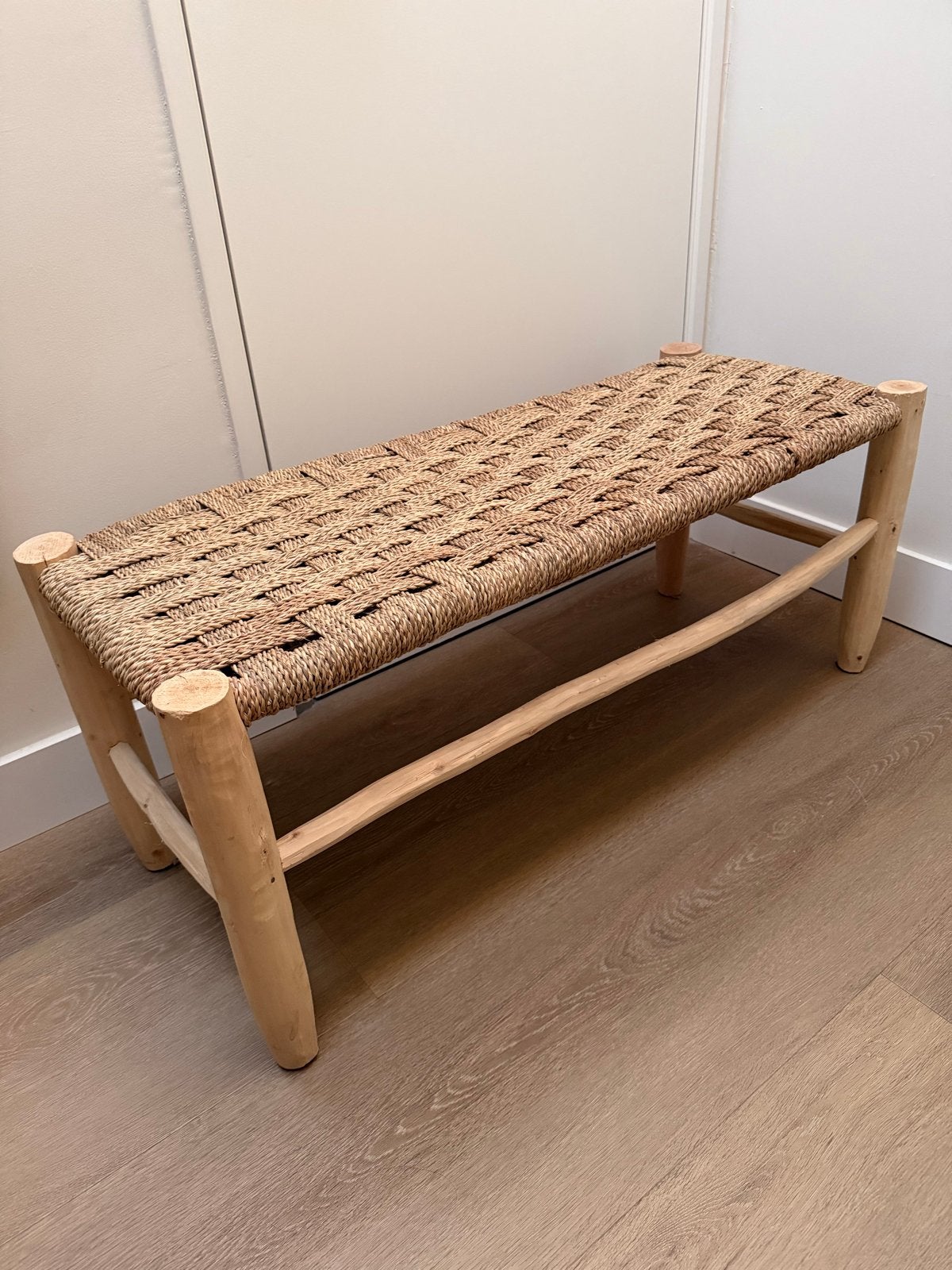 Houten bankje met rieten zitting, Ophalen of Verzenden, Zo goed als nieuw, Hout
