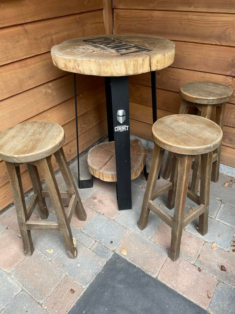 Staan tafel met 3 krukken, Huis en Inrichting, Tafels | Statafels, Ophalen of Verzenden, Gebruikt
